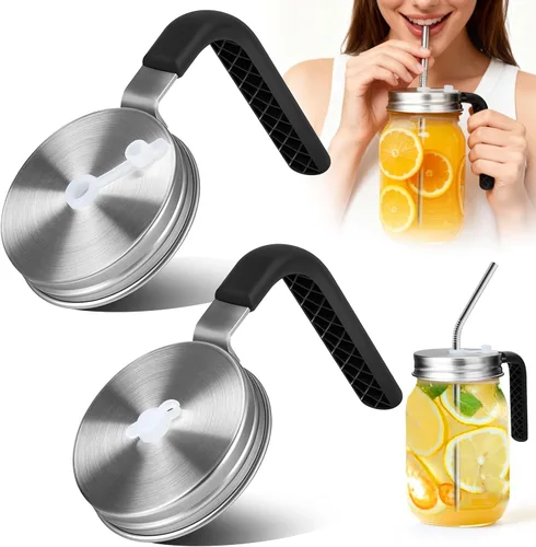 Vista 15 de Palksky Tapas para Beber de Frascos Mason, Accesorios de Tapa para Sorber de Frascos Mason de Boca Ancha de Acero Inoxidable, Tapa Abatible