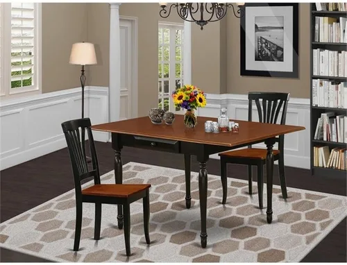 Vista 2 de East West Furniture MZAV3-BCH-W - Juego de comedor de 3 piezas para espacios pequeños que contiene una mesa de comedor rectangular con gotas y 2