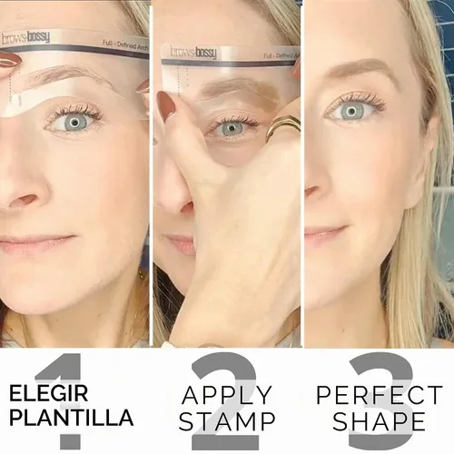 Vista 3 de Brows by Bossy Kit de Plantillas de Sello de Cejas de Doble Color con 9 Plantillas de Cejas Reutilizables para Kit de Moldeado y Estampado