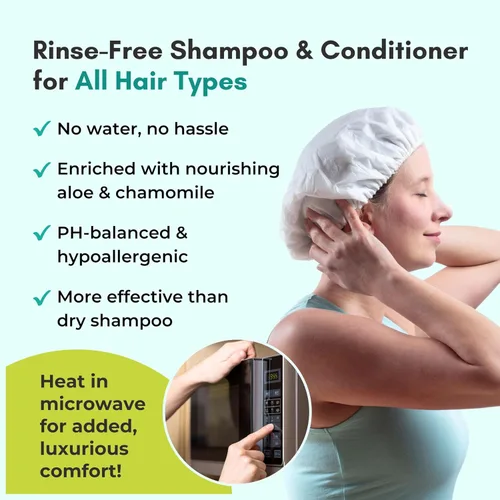Vista 4 de Nurture - Gorro de champú sin enjuague sin agua Gorros de ducha para lavar y acondicionar el cabello en microondas Baño sin agua Desechable e