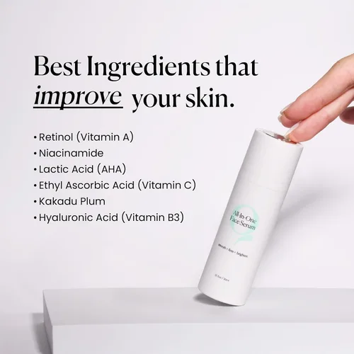 Vista 3 de Qure Suero de ácido hialurónico todo en uno para cara, suero facial con niacinamidas, retinol, ácido láctico y mandélico, bakuchiol, péptidos
