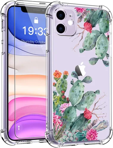 Vista 10 de LUXVEER Funda para iPhone 11 Pro con protector de pantalla, elegante diseño floral en TPU suave transparente, ajuste delgado, funda protectora