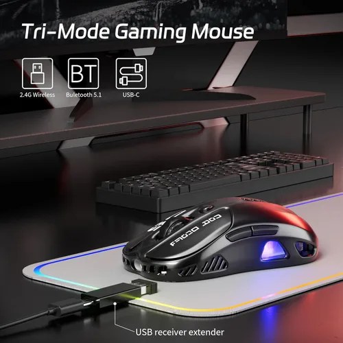 Vista 2 de Uciefy Z05 - Ratón inalámbrico para juegos, triple modo 2.4GBlutoothUSB-C, 6 botones programables, sensor óptico de 12000 DPI, retroiluminación RGB