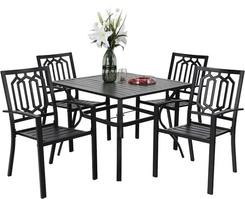 Vista 13 de PHI VILLA Mesa y sillas para exteriores, mesa rectangular de 60 pulgadas con sillas Raya