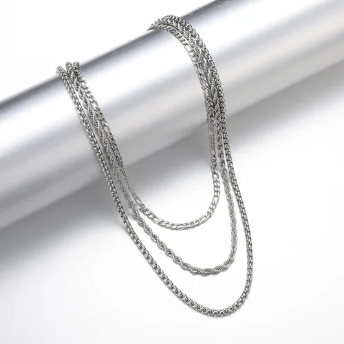 Vista 3 de 3Pcs Womens Layered Necklaces Stainless Steel Link Necklaces Set 14K Gold Plated Snake Curb Link Figaro Chain Choker for Women Girls