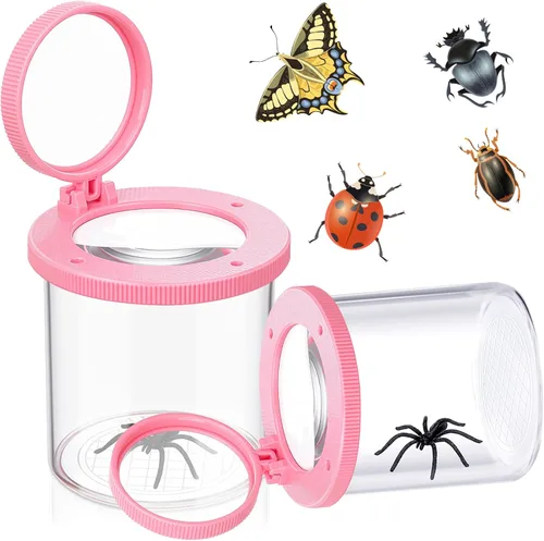 Vista 6 de Skylety 2 tarros de insectos, visor de insectos, contenedor de jaula de insectos con aumento para niños, herramienta de exploración de ciencia Marrón