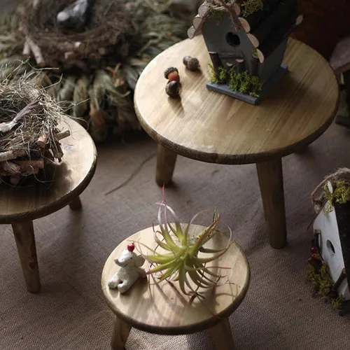 Vista 9 de Mini taburete redondo de madera, mesa de soporte para plantas de interior, taburete de madera decorativo, soporte de exhibición moderno