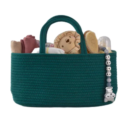 Vista 12 de Organizador de pañales para bebé con asa de cuerda de algodón para niña o niño, cesta de almacenamiento portátil para guardería, bolsa de pañales