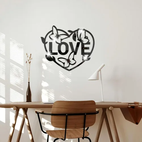 Vista 4 de Adhesivos de pared con espejo de corazón de amor, calcomanía de pared de espejo acrílico de mariposa, paredes de vinilo 3D, murales de bricolaje
