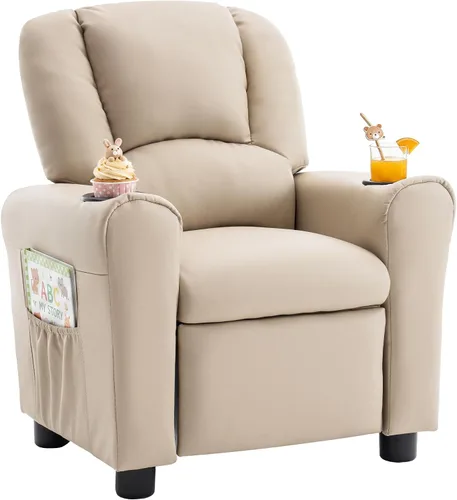Vista 12 de Silla reclinable de piel sintética para niños, sofá reclinable para niños Beige