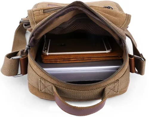 Vista 3 de XINCADA Bolsa de mensajero para hombre, bolsa de hombro de lona, bolsa de viaje, bolso cruzado para trabajo y negocios