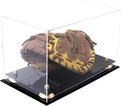 Vista 24 de Better Display Cases Vitrina de guantes de béisbol de acrílico transparente con elevadores negros (A011/V16)