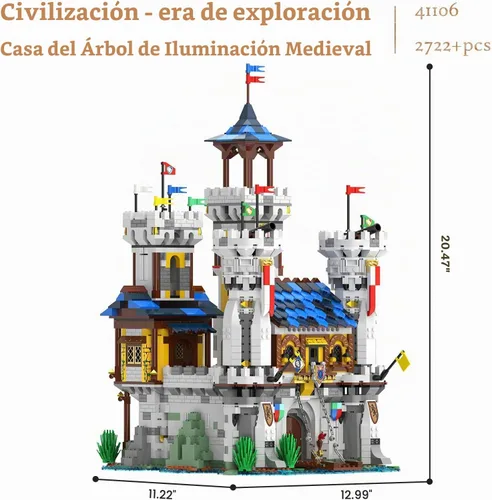 Vista 3 de JMBricklayer Juego de construcción de castillo medieval para adultos, ideas de modelo de casa, juego de construcción con luz LED, coleccionable