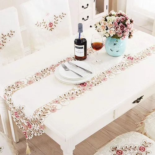 Vista 7 de LeLehome - Mantel de encaje bordado con flores color café