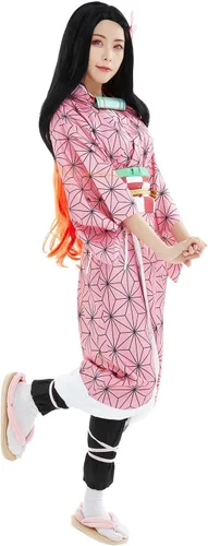 Vista 5 de Kamado Nezuko - Disfraz de capa para adultos, kimono, bata de cosplay, chaqueta de Halloween, uniforme unisex