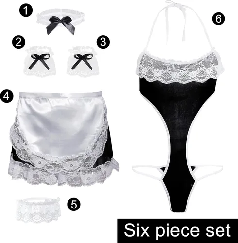 Vista 4 de QinMi Lover Lencería de sirvienta para mujer conjunto de lencería sexy para cosplay