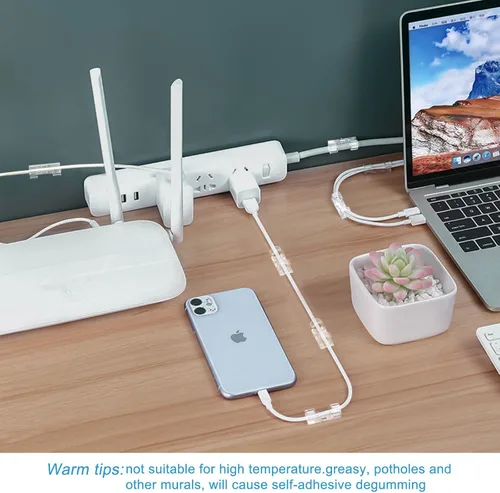 Vista 7 de 40 clips adhesivos fuertes transparentes, soportes de alambre de alta calidad para pared, organizador de cables fuerte debajo del escritorio