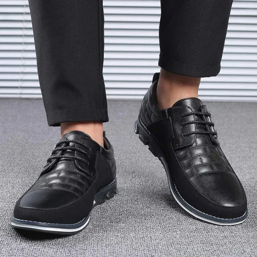 Vista 7 de Zapatos de vestir para hombre, estilo casual, de negocios, Oxford Derby, ortopédicos, de cuero, simples con cordones, zapatos planos para hombre