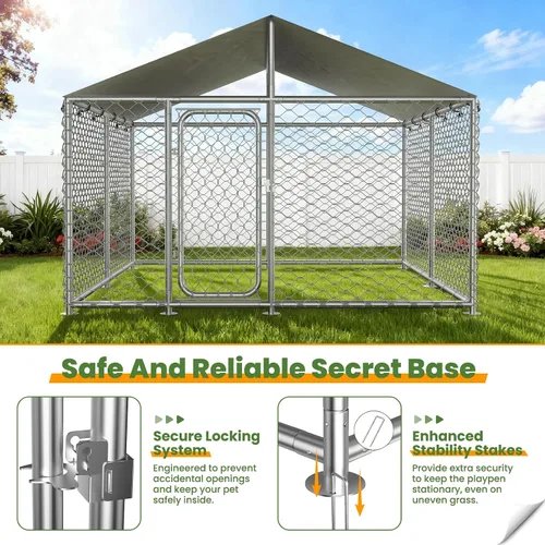 Vista 5 de Perrera resistente para perros de 7.8 x 7.8 pies con techo impermeable y resistente a los rayos UV, mecanismo de bloqueo seguro, caja de metal
