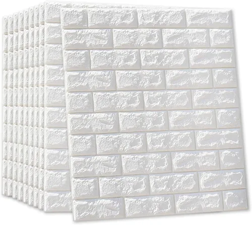 Vista 9 de MYOYAY - 10 paneles de pared 3D para despegar y pegar, 27.5 x 30.3 pulgadas (en suma, 57 pies cuadrados), papel tapiz de ladrillo blanco, paneles