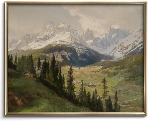 Vista 10 de Pintura vintage de paisaje de campo de flores silvestres, arte de pared de paisaje rural de granja, impresión artística de paisaje de jardín