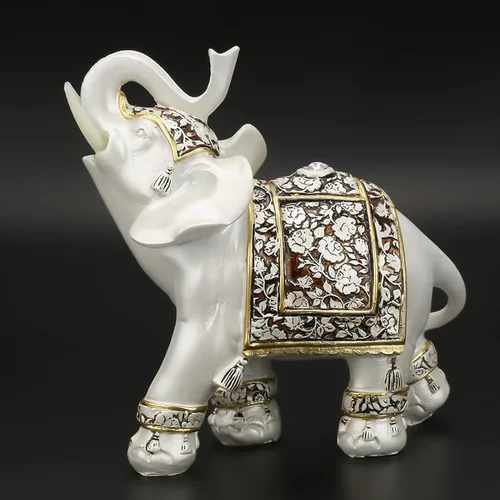 Vista 7 de Estatua decorativa de elefante de resina blanca, 6.7 pulgadas, adorno coleccionable de Feng Shui de buena suerte y riqueza para oficina en casa