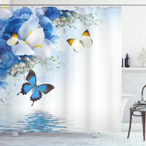 Vista 44 de Ambesonne Cortina de ducha retro, diseño clásico de rayas verticales, imagen, imagen antigua, obra de arte, juego de decoración de baño de tela