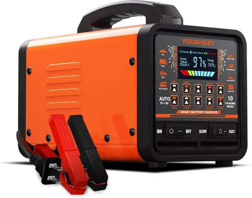 Vista 8 de Cargador de batería de coche de 12V 24V 0-20A resistente, cargador inteligente de goteo y mantenimiento con apagado automático, modo de reparación e