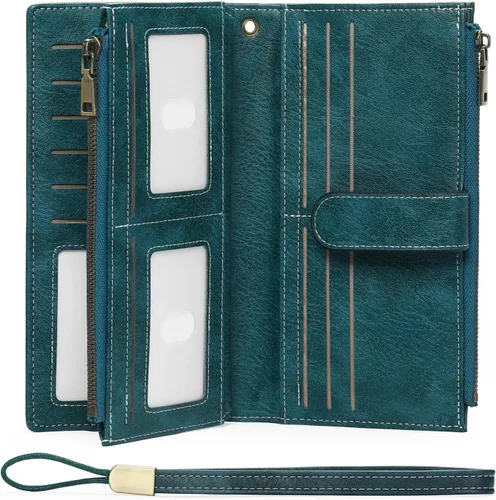 Vista 13 de GOIACII Carteras para Mujer de Gran Capacidad Portador de Tarjetas de Crédito Cartera Rfid Mujer Doble Cremallera Bolsillo Cuero Bifold para Damas