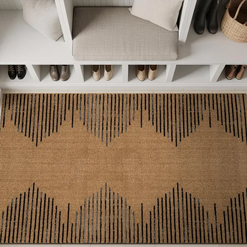 Vista 41 de Rugshop Alfombra bohemia a rayas resistente a las manchas, color beige, 2 x 7 pies