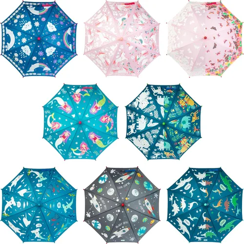 Vista 25 de Stephen Joseph Kids' Color Changing Wet Dry Umbrella, Water reacting, Pinch Free Umbrellas for Rain Children's Umbrella, BUTTERFLY, 23"X29