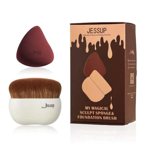 Vista 9 de Jessup Kabuki - Juego de 4 brochas esenciales para la cara, para base de contorno de rubor e iluminador, fibra sintética ultrasuave, libre