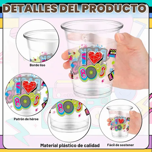 Vista 3 de FoldTier 50 Piezas Vasos de los Años 80 de 12 oz de Plástico Transparente Vasos para Cumpleaños Desechables con Temática Musical Vasos para Beber