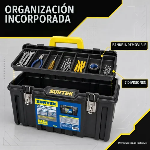 Vista 3 de SURTEK Caja de Herramientas - 21" x 11" x 10" Portaherramientas Móvil con Construcción de Plástico ABS Moldeado y Diseño de Cierre Metálico de Doble