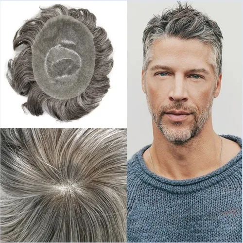 Vista 26 de Tupé para hombre 100% europeo cabello humano tupé para hombres piel ultra fina para hombre piezas de pelo sistema de reemplazo V-Looped Natural
