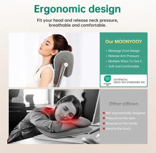 Vista 3 de Silla de oficina con reposacabezas, almohada para el cuello de espuma viscoelástica, soporte para el cuello, almohada de reposacabezas de apoyo