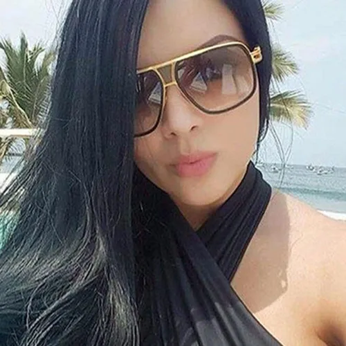 Vista 7 de Gafas de sol de aviador cuadradas de gran tamaño de diseñador con barra de metal dorada clásica para hombres y mujeres gafas UV400