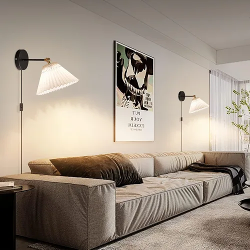 Vista 6 de Aplique de pared con enchufe, juego de 2 luminarias de luz de pared blanca con enchufe, lámpara de pared con cable de enchufe e interruptor