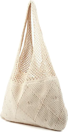Vista 5 de Crochet Mesh Beach Tote Hombro Bolsos Hobo Verano Estético Mujer Bolsa