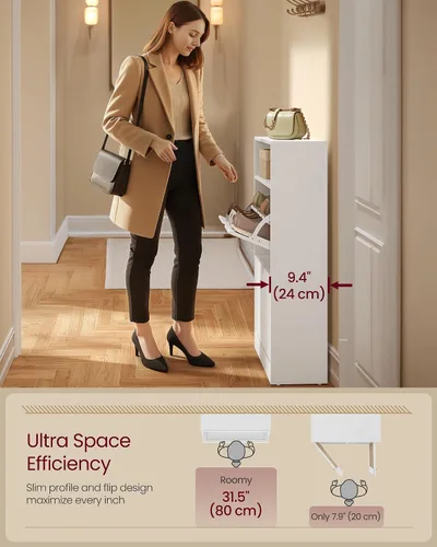 Vista 4 de VASAGLE Armario para zapatos con 2 cajones abatibles, capacidad para hasta Divisores ajustables y extraíbles, entrada, 31.5 x 9.4 x 40.2 pulgadas