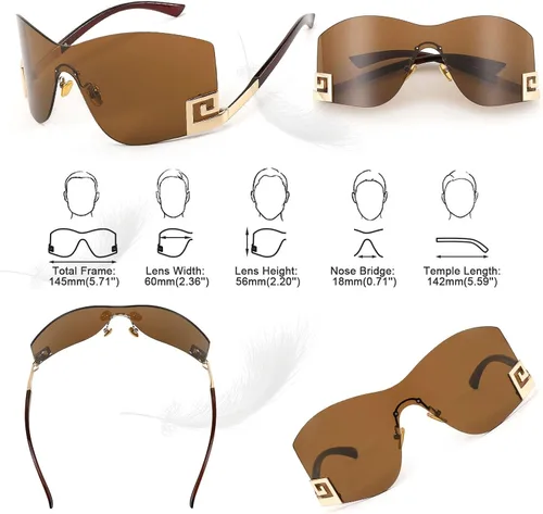 Vista 7 de WANWAN Gafas de sol para mujer y hombre, de gran tamaño, sin montura Y2K, gafas de sol envolventes
