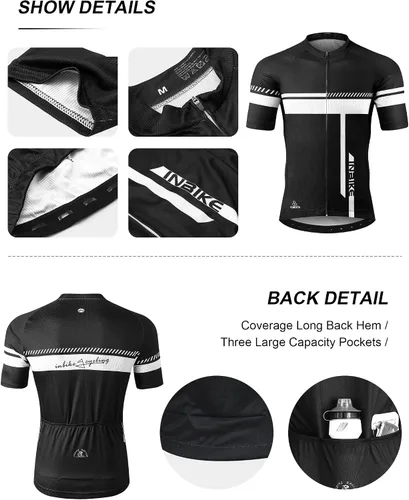Vista 3 de INBIKE Conjunto de camiseta de ciclismo para hombre, reflectante, transpirable, traje de ciclismo de secado rápido, con pantalones cortos acolchados
