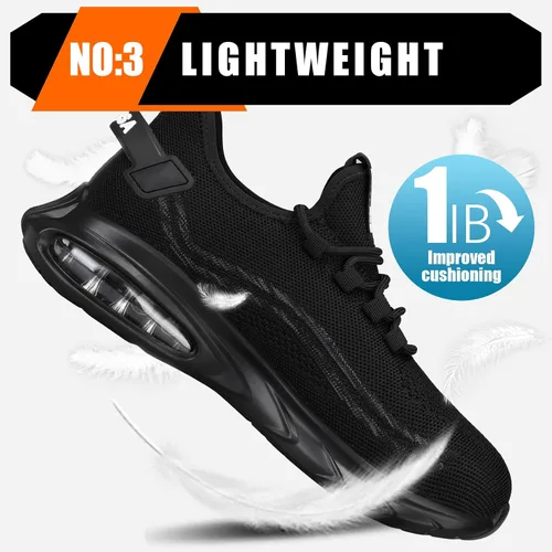 Vista 5 de GLANOUDUN Zapatos de punta de acero para hombre, ligeros, con amortiguación de aire, zapatos de trabajo de seguridad indestructibles, zapatos