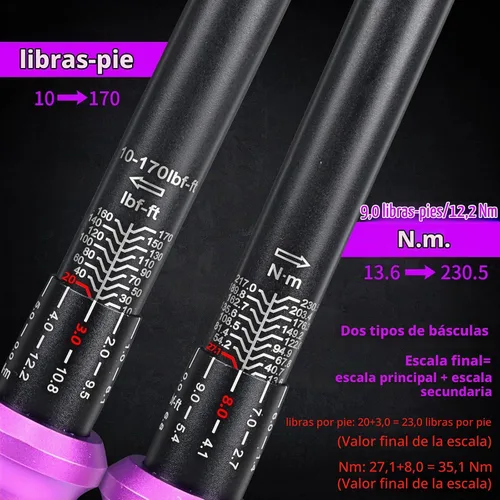 Vista 2 de Llave dinamométrica de clic de 1/2 pulgada 10-170 FT-LB/13.6-230.5N.M, precisión de ±3%, llave dinamométrica profesional de clic de doble dirección
