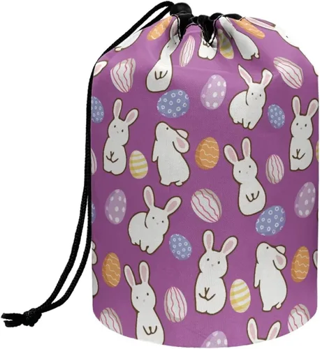 Vista 10 de Poceacles Bolsas de maquillaje con cordón para mujer, bolsa de cosméticos de viaje, multifuncional, bolsa de almacenamiento, Margarita azul