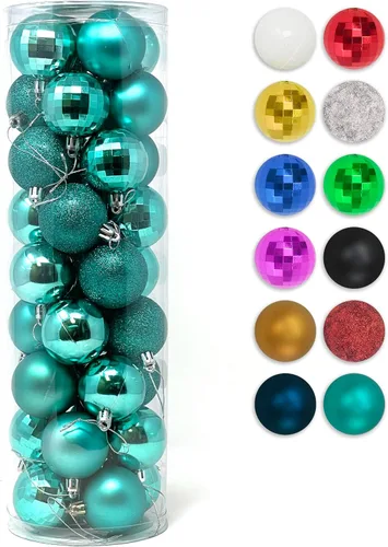 Vista 10 de Allgala - Paquete de 36 esferas de adorno de Navidad de 5 cm para árbol de Navidad, 4 estilos, color negro, pre-ensartadas, a prueba de roturas