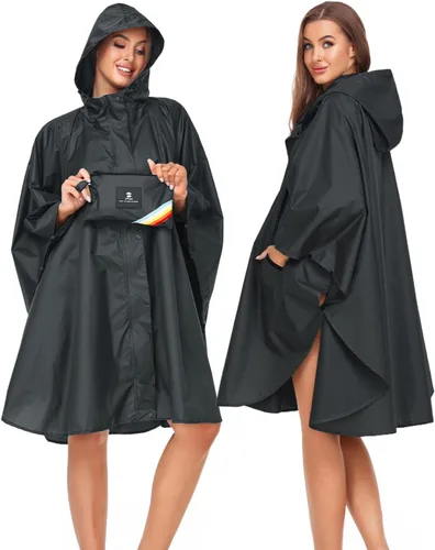 Vista 2 de SaphiRose Poncho de lluvia unisex con capucha impermeable para mujeres adultas