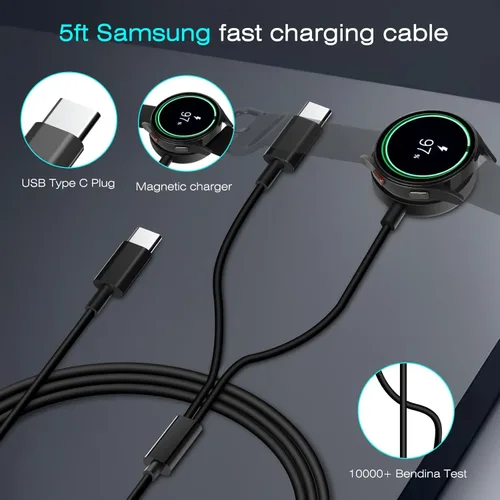 Vista 3 de DuoCaiBao Cargador de reloj Galaxy compatible con Galaxy Watch 8/7/6/6 Classic/5 Pro/5/4 Classic/3 Active2/1, cable de carga rápida USB C 2 en 1