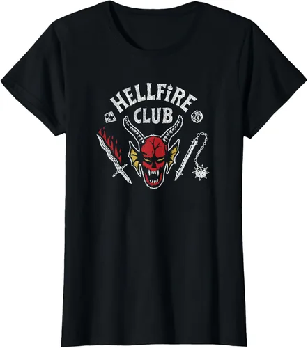 Vista 26 de Stranger Things 4 Camiseta Hellfire Club con Calavera y Armas Negro