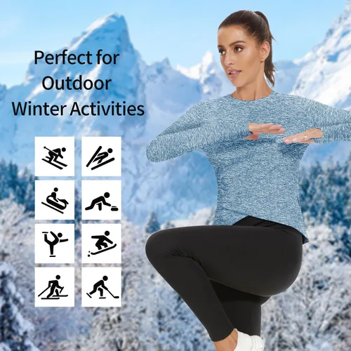 Vista 5 de Soneven Camisetas térmicas de manga larga para mujer, camisetas de compresión para entrenamiento, dobladillo cruzado, camisas de yoga atléticas
